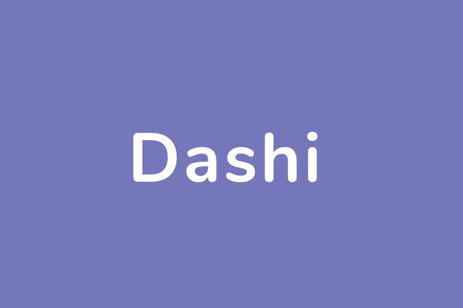 white Dashi logo on purple background