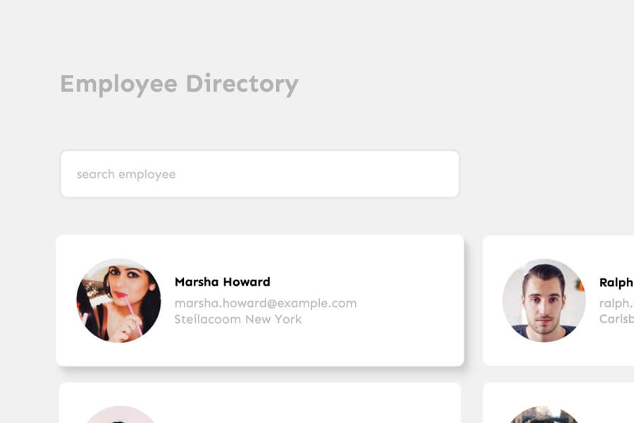 screenshot of the employee directory site